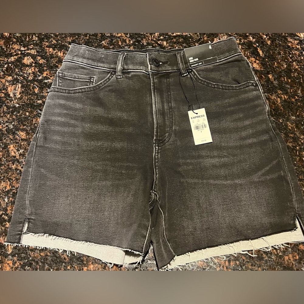 express midi high rise denim shorts